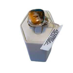 Sterling Silver & Brass Genuine Oyster Copper Turquoise Ring in Ladies Size 8